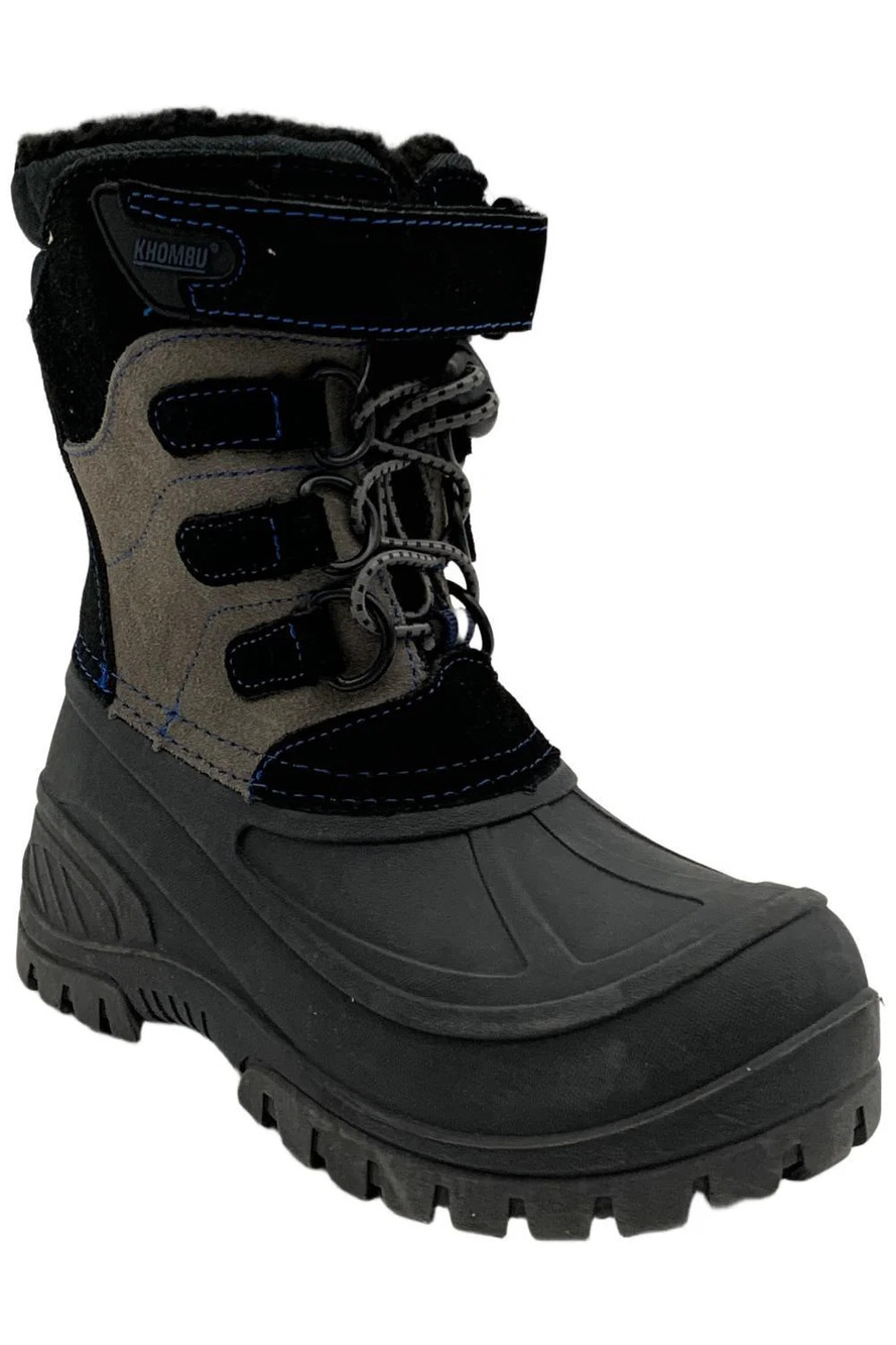 Khombu Kids Boy's Snowtracker Waterproof Boot Gray/Black/Blue - Medium